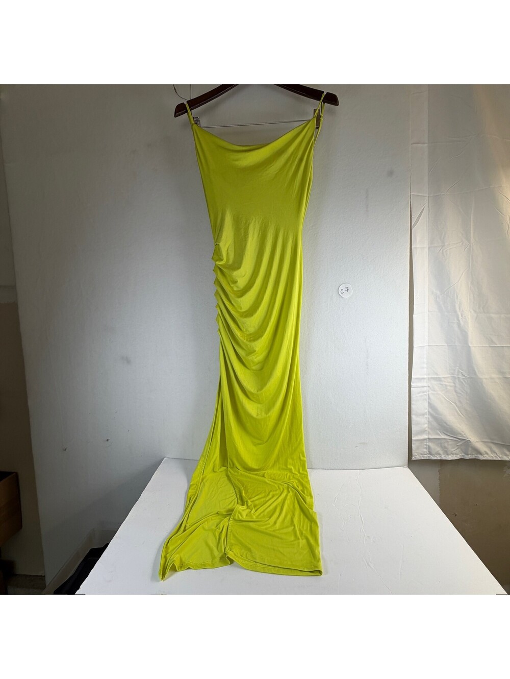 NBD‎ Neon Yellow Ruched Maxi Dress Adjustable Straps Women's Size Unknown